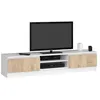 Image de Meuble TV pour salon AKORD Blanc 160 cm 2 portes façade Chêne Sonoma 2 étagères 160x40x33 cm
