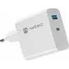 Image de Genesis Ladowarka sieciowa Natec Ribera Gan 1x USB-A + 1x USB-C 45W biala (45 W, 2 ports), Chargeur USB, Blanc, Noir