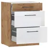Image de Meuble bas casserolier - Mélaminé chêne Lancelot et blanc brillant - 60 cm - 3 Tiroirs - Plan de travail non inclus