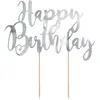 Image de Partydeco Décoration Argentée pour gâteau "Happy Birthday (1 pcs)