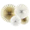 Image de 4 éventails déco blanc or 23-32-40cm - partydeco rpk16-008