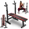 Image de Hop-Sport Banc de Musculation Plat, Pliable et Inclinable HS-1080 avec Support de Barres, Banc d'Entraînement Multifonction avec Chandelles Réglables