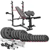 Image de Hop-Sport Banc de Musculation Pliable HS-1065 avec Pupitre de Curl, Papillon, Presse à jambes et Set d'haltères de 75 kg en plastique, disques de 31 mm et barres