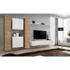 Image de Ensemble mural - Switch VI - 2 vitrines verticales - 1 vitrine carrée - 1 banc TV - 1 étagère - Bois et blanc - Modèle 1