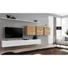 Image de Ensemble mural - Switch VII - 3 vitrines carrées - 2 bancs TV - 2 étagères - Bois et blanc - Modèle 2