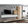 Image de Ensemble mural - Switch IX - 4 vitrines carrées - 2 bancs TV - 1 étagère - Bois et blanc - Modèle 2