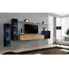 Image de Ensemble mural - Switch XI - 2 vitrines LED - 1 banc TV - 1 vitrine carrée - 3 étagères - Bois et noir - Modèle 2