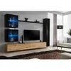 Image de Ensemble mural - Switch XVIII - 2 vitrines LED - 1 vitrine verticale - 2 bancs TV - 1 étagère - Bois et noir - Modèle 2