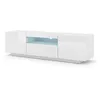 Image de Meuble TV bas universel AURA 150 cm à suspendre ou à poser Blanc brillant avec LED