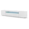 Image de Meuble TV bas universel AURA 200 cm à suspendre ou à poser Blanc mat avec LED