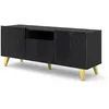 Image de Meuble TV DIUNA 145 cm 3D1K noir brillant (façades), portes avec des rainures en forme de losange, pieds dorés