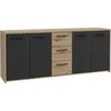 Image de Buffet PILVI - Style contemporain - Particules mélaminé -Décor Chêne artisan et Noir- 4 portes + 3 tiroirs - L179,2 x P42 x H74,5 cm