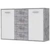 Image de PILVI Buffet bas 2 portes 4 tiroirs - Blanc et beton gris clair - L 122,6 x P 34,2 H 88,1 cm