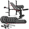 Image de Hop-Sport Banc de Musculation Pliable HS-1055 avec Pupitre de Curl, Papillon, Presse à jambes et Set d'haltères de 38 kg en plastique, disques de 31 mm et barres