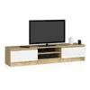 Image de Meuble TV pour salon AKORD Chêne Artisan 160 cm 2 portes façade Blanche 2 étagères 160x40x33 cm