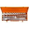Image de NEO TOOLS Kit Clé à cliquet et douilles 21 pièces 3/4" CrV 24 dents avec 16 douilles hexagonales 19-50mm coffret métal 08-061
