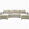 Image de Canapé d'angle convertible panoramique PHARELL 5/6 places - Tissu velours côtelé perle - Coffre de rangement - L297 x P155 x H71/85