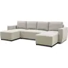 Image de Canapé d'angle convertible panoramique PHARELL 5/6 places - Tissu beige - Coffre de rangement - L297 x P155 x H71/85 cm