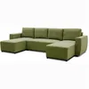 Image de Canapé d'angle convertible panoramique PHARELL 5/6 places - Tissu olive - Coffre de rangement - L297 x P155 x H71/85 cm