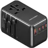 Image de Vention, Adaptateur de voyage, Uniwersalny adapter podró ny z  adowark  100W GaN 1x USB-A 3x USB-C czarny