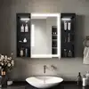 Image de SIRHONA Armoire de Toilette Miroir, Armoire Murale avec Éclairage LED et Prises de Courant, Interrupteurs à Commande Tactile, 80 x 60 x 13cm