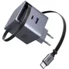 Image de Ugreen Wall GaN Charger- Retractable Cable (65 W, 3 ports), Chargeur USB, Gris