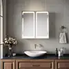 Image de SIRHONA Armoire Miroir Salle de Bain avec Miroir, Armoire Miroir avec 3 Couleurs de Lumière Réglables et Anti-Buée 59 x 60 x 14cm