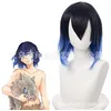 Image de Cheveux mi-longs pour hommes Noir dégradé bleu Perruques Parti-accueil Anime Cosplay Demon Slayer-Hashibira Inosuke