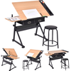 Image de CostwayTable à dessin inclinable, Tabouret, 2 Tiroirs, Hauteur Réglable, Multifonctionnel, en MDF métal PVC, 115x60x65/90.5cm