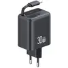 Image de Usams  ad. siec. 1xUSB-C ze zwijanym kablem USB-C Retractable PD+QC 30W Gan Fast Charging czarny/bla (30 W, 2 ports), Chargeur USB, Noir