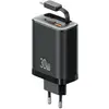 Image de Usams CC296 30W Fast Charger With Retractable Type-C Cable (EU) - Xiang Series Black (30 W, 2 ports), Chargeur USB, Noir
