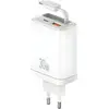 Image de Usams CC296 30W Fast Charger With Retractable Type-C Cable (EU) - Xiang Series White (30 W, 2 ports), Chargeur USB, Blanc, Noir