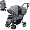 Image de CostwayPoussette Double Pliante pour Bébé avec Siège et Auvent Tandem Ceinture de Sécurité à 5 Points Dossier Réglable Poignée de Poussée Gris