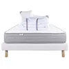 Image de Ensemble Matelas 140x190 cm, Zen, 20 cm, ferme, face été/hiver + sommier blanc ep 13cm + 2 oreillers + couette