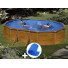 Image de Kit piscine acier aspect bois Gré Sicilia ovale 5,27 x 3,27 x 1,22 m + Bâche à bulles