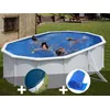 Image de Kit piscine acier blanc Gré Bora Bora ovale 5,27 x 3,27 x 1,22 m + Bâche hiver + Bâche à bulles