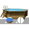 Image de Kit piscine bois Gré Vanille 2 Ø 4,00 x 1,19 m + Bâche à bulles + Douche
