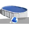 Image de Kit piscine acier blanc Gré Haïti ovale 9,20 x 5,05 x 1,32 m + Bâche à bulles