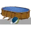 Image de Kit piscine acier aspect bois Gré Mauritius ovale 5,27 x 3,27 x 1,32 m + Bâche hiver