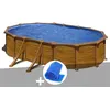 Image de Kit piscine acier aspect bois Gré Mauritius ovale 5,27 x 3,27 x 1,32 m + Bâche à bulles