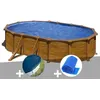 Image de Kit piscine acier aspect bois Gré Mauritius ovale 5,27 x 3,27 x 1,32 m + Bâche hiver + Bâche à bulles
