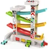 Image de Jouet Garage Voiture Bois pour Enfant Rampe de Course en Bois avec 4 Voitures
