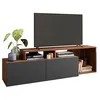 Image de Meuble TV 50 Pouces 2 Abattants Noir et Chêne foncé L 164 H 46.5 P 37.5 cm - L 164 x l 37.5 x H 46.5 cm