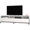 Image de Meuble TV 70 Pouces 2 Abattants 4 Niches Blanc Pieds Métal L 180 H 49 P 38 cm - L 180 x l 38 x H 49 cm