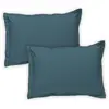 Image de Lot de 2 taies d'oreiller unies en coton finition bourdon bleu 50x70cm