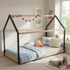 Image de Lit cabane PANDA 90x190 + 1 sommier / Noir et Bois clair