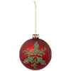 Image de Boule de Noël en Verre Houx 10cm Rouge