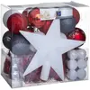 Image de Kit Décoration pour sapin de Noël - 44 Pièces - Blanc, rouge, gris foncé et argenté