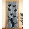 Image de Rideau de porte en bambou à motifs chat et papillon - 90 x 200 cm - Gris