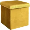 Image de Pouf coffre pliable en velours design Giulia - L. 38 x H. 38 cm - Jaune moutarde